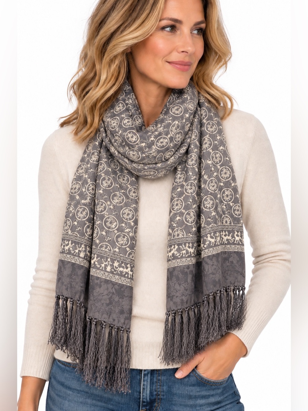 Chinese silk scarf with tassels